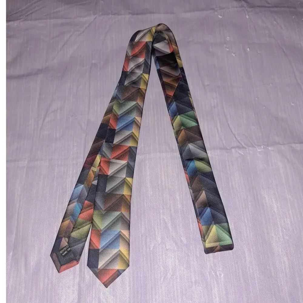 New Boys Geometric Zig Zag Satin Neck Tie Approximately 42